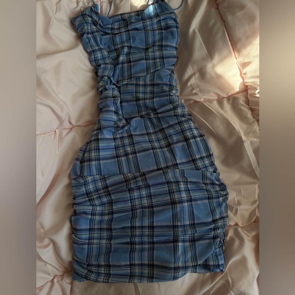 Blue Plaid Sleeveless Dress